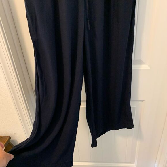Talbots Cinch Waist Wide Leg Jumpsuit Size 8 Nautical Vibe Navy Blue Stripe - Picture 5 of 7